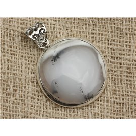 n13 - Pendentif Argent 925 et Agate Dendritique Rond 27mm 