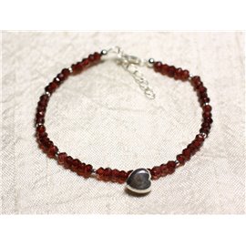 Pulsera de Plata de Ley y Piedra - Mozambique Granate arandelas facetadas 3mm 