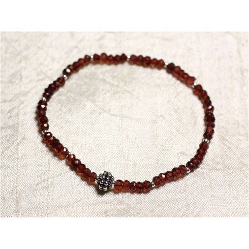 Bracelet Argent 925 et Pierre - Grenat Mozambie rondelles facettées 3mm