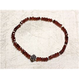 Bracelet Argent 925 et Pierre - Grenat Mozambie rondelles facettées 3mm  Bracelet Argent 925 et Pierre - Grenat Mozambie rondelles facettées 3mm