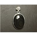 n72 - Pendentif Argent 925 et Pierre - Obsidienne Arc en Ciel Oeil Céleste Ovale 31x24mm 