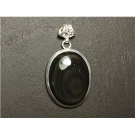 n72 - Ciondolo in argento 925 e pietra - Ovale con occhio celeste di ossidiana arcobaleno 31x24mm 