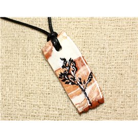 Halskette Anhänger Keramik Fußabdrücke Blätter Natur Rechteck 51mm 