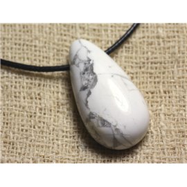 Stone Pendant Necklace - Howlite Drop 40mm
