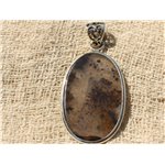 N4 - Pendentif Argent 925 et Pierre - Quartz Dendritique Ovale 49x27mm 