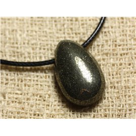 Stenen hanger ketting - gouden pyriet druppel 25 mm