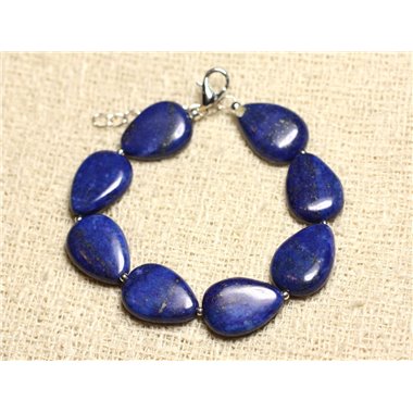 Bracelet Argent 925 et Pierre - Lapis Lazuli Gouttes 18mm 