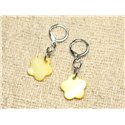 Boucles d'Oreilles Nacre Fleurs 15mm Jaune 