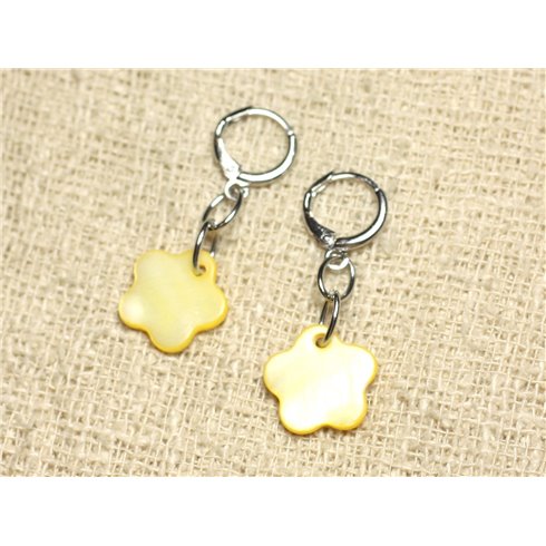 Boucles d'Oreilles Nacre Fleurs 15mm Jaune 