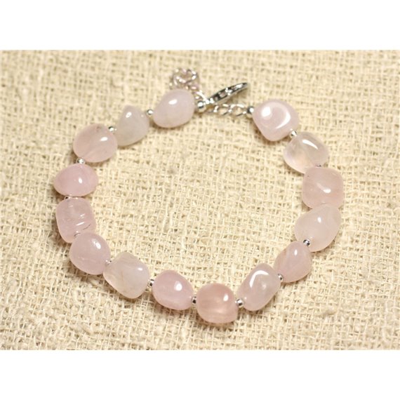 Bracelet Argent 925 et Pierre - Quartz Rose Nuggets 8-10mm 