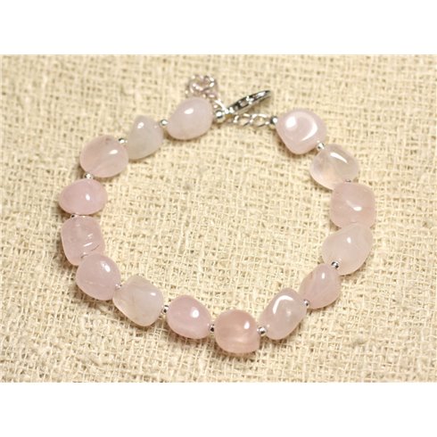 Bracelet Argent 925 et Pierre - Quartz Rose Nuggets 8-10mm 