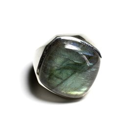 N223 - 925 Silver and Stone Ring - Labradorite Losange 23mm 