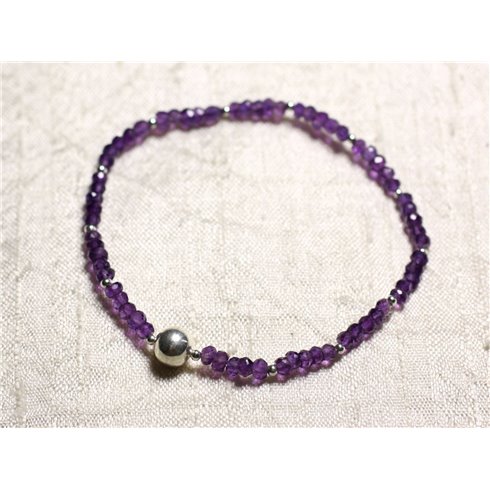 Bracelet Argent 925 et Pierre - Améthyste Afrique rondelles facettées 3mm