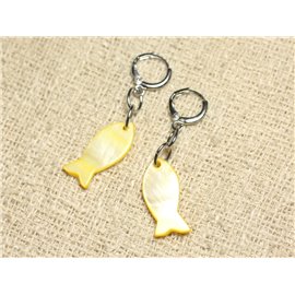 23mm Yellow Mother of Pearl Fish Earrings 