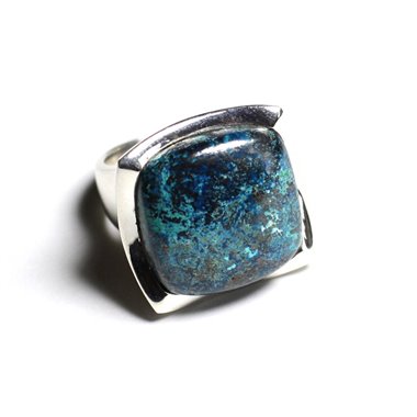 N222 - Bague Argent 925 et Pierre - Azurite Carré 20mm 