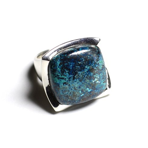 N222 - Bague Argent 925 et Pierre - Azurite Carré 20mm 