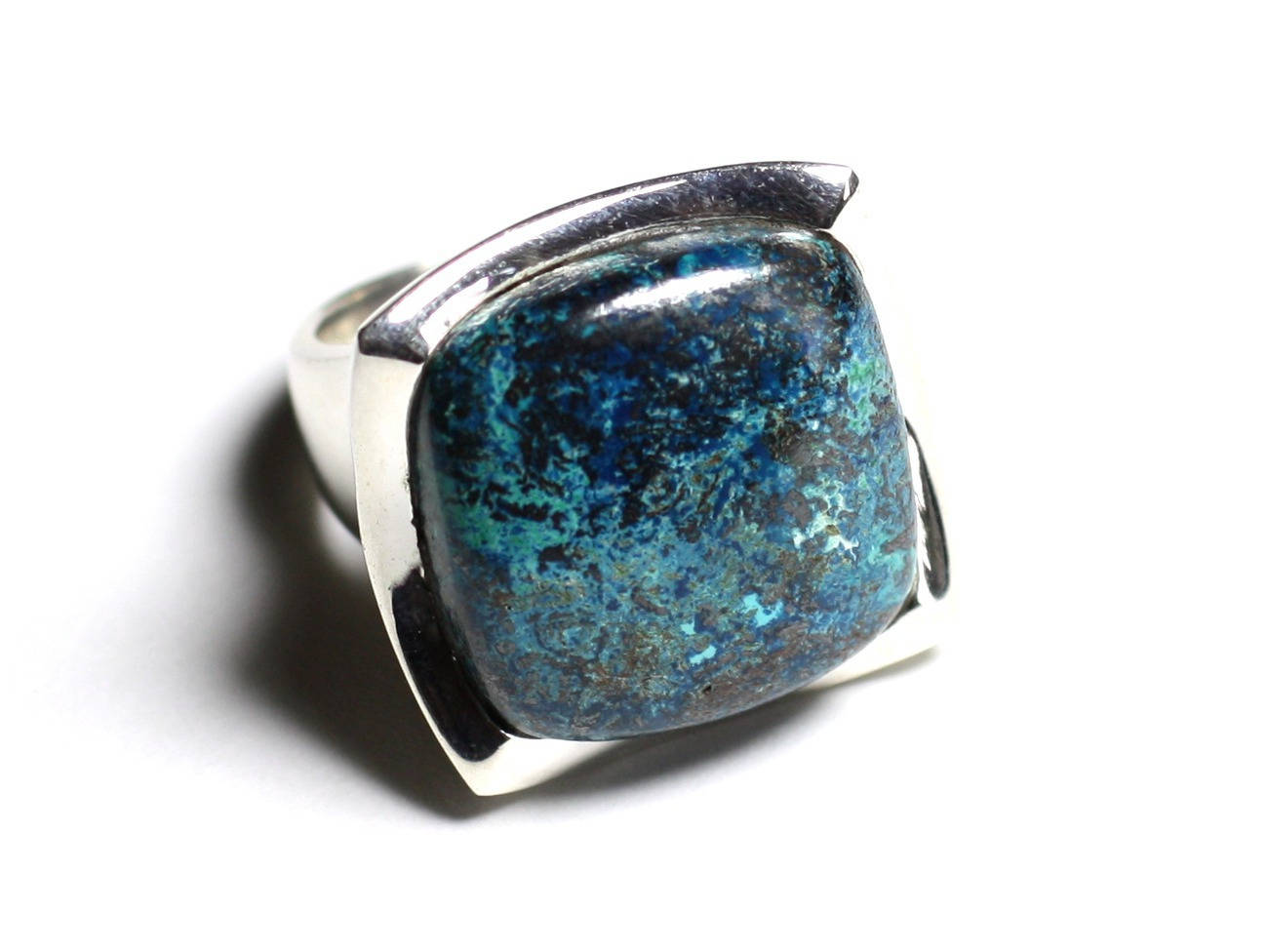 N222 - Bague Argent 925 et Pierre - Azurite Carré 20mm 