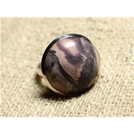 Anello Argento 925 e Pietra - Diaspro Rotondo In Porcellana 20mm Misura Regolabile 