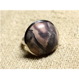 Ring Silver 925 and Stone - Round Porcelain Jasper 20mm Adjustable Size 