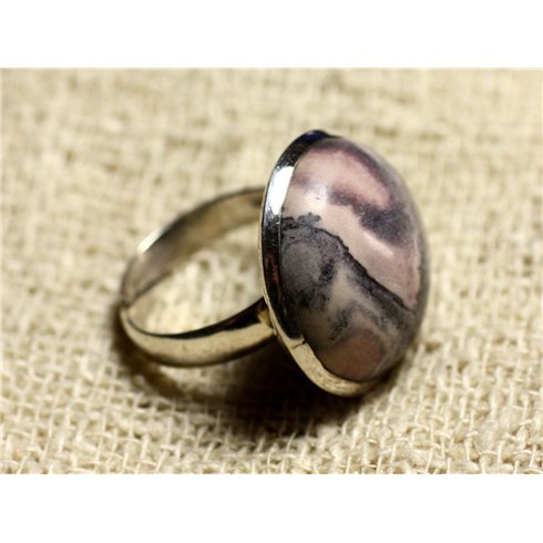 Bague Argent 925 et Pierre - Jaspe Porcelaine Rond 20mm Taille Réglable
