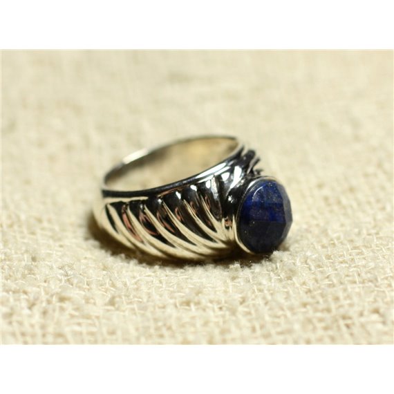 N121 - Bague Argent 925 et Pierre - Lapis Lazuli Rond Facetté 9mm 