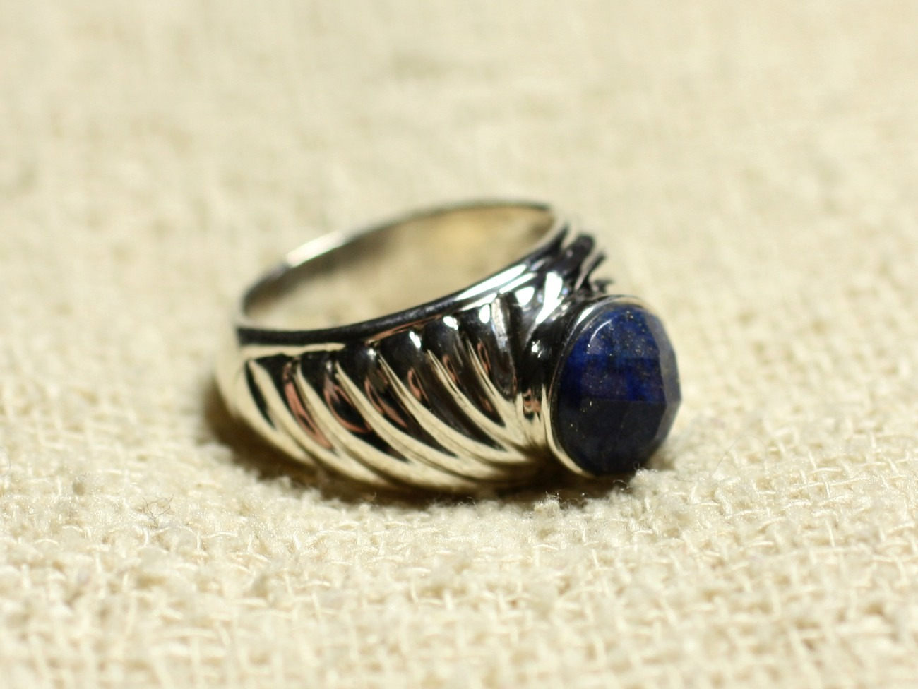 N121 - Bague Argent 925 et Pierre - Lapis Lazuli Rond Facetté 9mm 