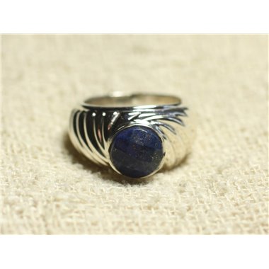 N121 - Bague Argent 925 et Pierre - Lapis Lazuli Rond Facetté 9mm 