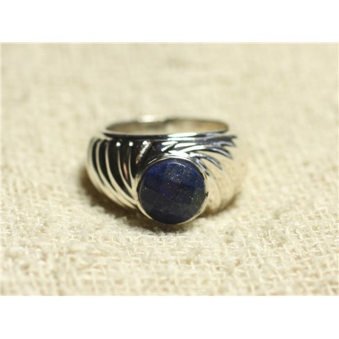 N121 - Bague Argent 925 et Pierre - Lapis Lazuli Rond Facetté 9mm