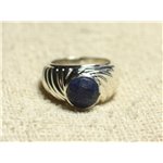 N121 - Bague Argent 925 et Pierre - Lapis Lazuli Rond Facetté 9mm 