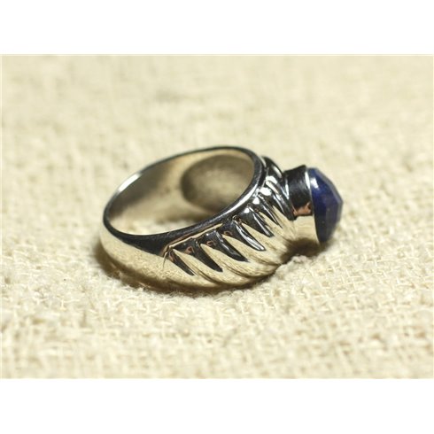 N121 - Bague Argent 925 et Pierre - Lapis Lazuli Rond Facetté 9mm
