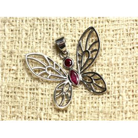 Butterfly Pendant 28mm 925 Silver and Stone - Ruby 