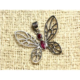 Butterfly Pendant 28mm 925 Silver and Stone - Ruby 