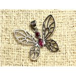 Pendentif Papillon 28mm Argent 925 et Pierre - Rubis 