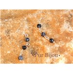 Boucles d'Oreilles Argent 925 et Obsidienne Flocon 4mm
