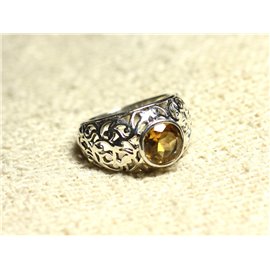 N112 - 925 Silver Ring with Arabesque Filigree Stone - Citrine Faceted Round 8mm 