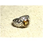 N112 - Bague Argent 925 et Pierre Filigrane Arabesques - Citrine Rond Facetté 8mm 