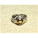 N112 - Bague Argent 925 et Pierre Filigrane Arabesques - Citrine Rond Facetté 8mm 