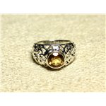 N112 - Bague Argent 925 et Pierre Filigrane Arabesques - Citrine Rond Facetté 8mm 