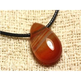 Stone Pendant Necklace - Red Orange Agate Drop 25mm