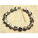 Bracelet Argent 925 et Pierre semi précieuse - Agate Blanche et Noire 8mm