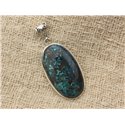 n8 - Pendentif Argent 925 et Pierre - Azurite Ovale 40x22mm 