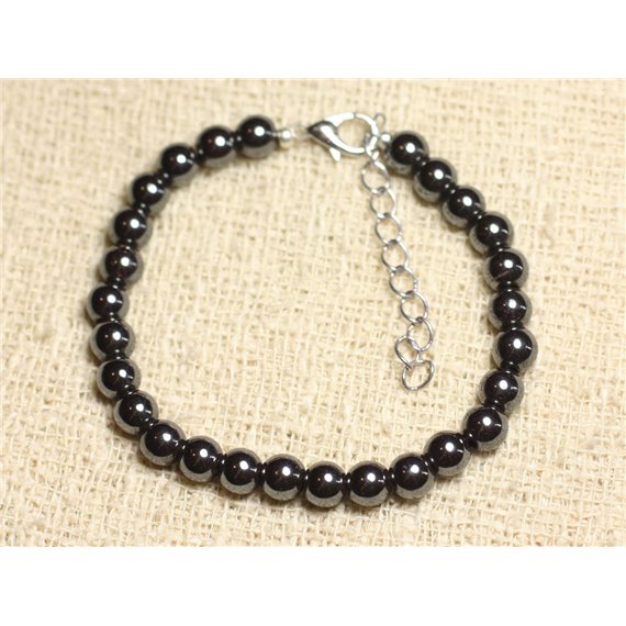 Bracelet Argent 925 et Pierre - Hématite Boules 6mm 