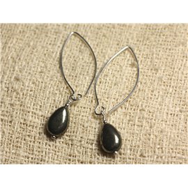 Pendientes Plata 925 Ganchos 40mm - Gotas de pirita dorada 12x8mm 