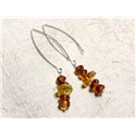 Boucles d'oreilles argent 925 Longs crochets et Ambre naturelle 7-10mm 