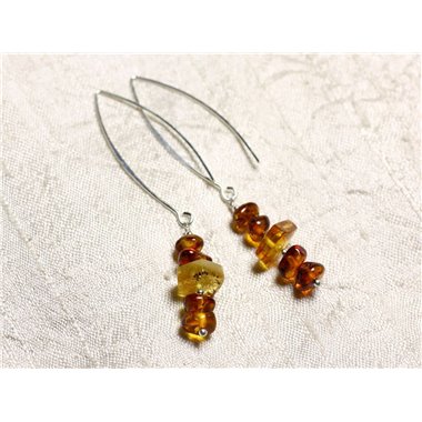 Boucles d'oreilles argent 925 Longs crochets et Ambre naturelle 7-10mm 