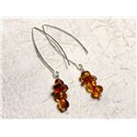 Boucles d'oreilles argent 925 Longs crochets et Ambre naturelle 7-10mm 