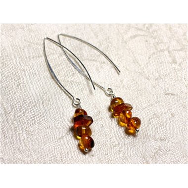 Boucles d'oreilles argent 925 Longs crochets et Ambre naturelle 7-10mm 