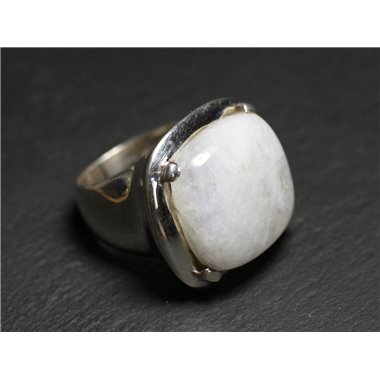 n110 - Bague Argent 925 et Pierre - Pierre de Lune Carré 18mm 