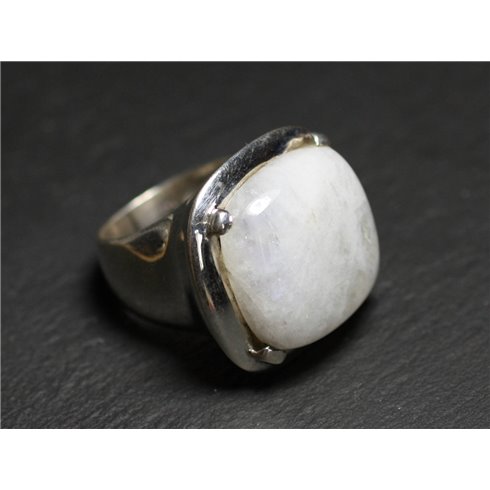 n110 - Bague Argent 925 et Pierre - Pierre de Lune Carré 18mm