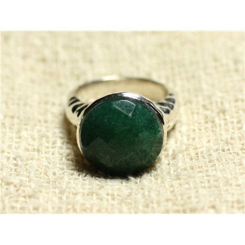 N120 - Bague Argent 925 et Pierre - Aventurine Facettée Rond 15mm 